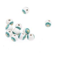 Kunstdruck Porzellan Perlen, rund, plattiert, DIY, keine, 9mm, Bohrung:ca. 3mm, 10PCs/Tasche, verkauft von Tasche