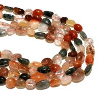 Perles en Quartz de fantôme, quartz rutile, ellipse, naturel, DIY, multicolore, 8-10mm, Environ Vendu par brin
