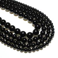 Natürlicher Turmalin Perlen, Schörl, rund, DIY, schwarz, verkauft von Strang