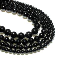 Natürlicher Turmalin Perlen, Schörl, rund, DIY, schwarz, verkauft von Strang