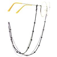 18 K Gold Brillenkette, mit Seedbead & schwarzer Stein & Hämatit, plattiert, Anti-Skidding & Glasmuster Design, schwarz, 770mm, verkauft von setzen