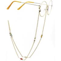 18K Gold Glasses Chain, with Shell & Quartz, plated, anti-skidding & glass pattern design, golden, 770mm 