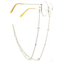 18K Gold Glasses Chain, with Natural Stone & Glass, plated, anti-skidding & glass pattern design, golden, 770mm 