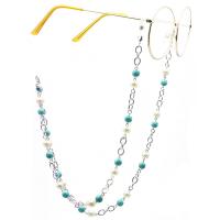 18K Gold Glasses Chain, with turquoise & pearl, plated, anti-skidding & glass pattern design, mixed colors, 770mm 