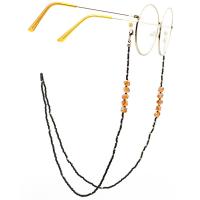 18K Gold Glasses Chain, with Seedbead, plated, anti-skidding & glass pattern design, black, 800mm 
