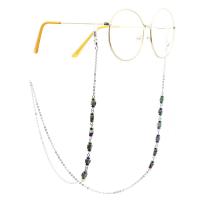 18K Gold Glasses Chain, with Natural Stone & Cubic Zirconia & Hematite, plated, anti-skidding & glass pattern design, silver color, 770mm 