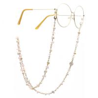 18K Gold Glasses Chain, with Natural Gravel & pearl & Clear Quartz, plated, anti-skidding & glass pattern design, golden, 770mm 