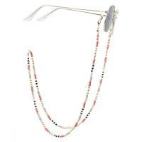 18K Gold Glasses Chain, with pearl, plated, anti-skidding & glass pattern design, mixed colors, 800mm 