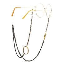 18K Gold Glasses Chain, with Plank & Quartz, plated, anti-skidding & glass pattern design, black, 770mm 