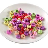 Acrylic Alphabet Beads, Round, DIY & with letter pattern & gold accent & solid color 6*10mm Approx 2mm 