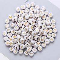 Acryl Alphabet Perlen, rund, DIY & Golddruck & Volltonfarbe, weiß, 4*7mm, Bohrung:ca. 1.8mm, verkauft von Tasche