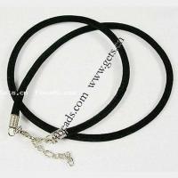 Velvet Cuerda de collar, hierro cierre de langosta, con la cadena de extensión, Negro, 3mm, longitud:aproximado 16 Inch, Vendido por Sarta
