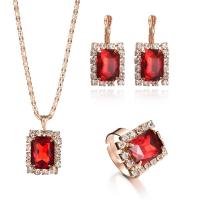 Rhinestone Zinc Alloy Jewelry Set, finger ring & earring & necklace, plated, for woman & with rhinestone 
