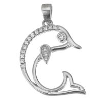 Cubic Zirconia Micro Pave Sterling Silver Pendant, Mixed Material, Dolphin, plated & micro pave cubic zirconia & hollow Approx 