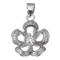 Cubic Zirconia Micro Pave Sterling Silver Pendant, Mixed Material, Flower, plated & micro pave cubic zirconia & hollow Approx 