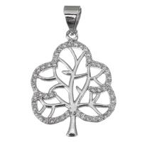 Cubic Zirconia Micro Pave Sterling Silver Pendant, Mixed Material, Tree, plated & micro pave cubic zirconia & hollow Approx 