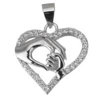 Cubic Zirconia Micro Pave Sterling Silver Pendant, Mixed Material, Heart, plated & micro pave cubic zirconia & hollow Approx 4mm 