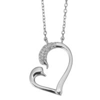 Cubic Zircon Micro Pave Sterling Silver Necklace, Mixed Material, with 2 inch extender chain, Heart, plated & micro pave cubic zirconia & for woman & hollow 1.5mm Approx 15 Inch 