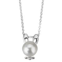Sterling Silver Pearl Necklace, Mixed Material, with Plastic Pearl, with 2 inch extender chain, plated & micro pave cubic zirconia & for woman 1.5mm Approx 15 Inch 