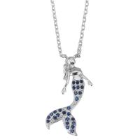 Cubic Zircon Micro Pave Sterling Silver Necklace, Mixed Material, with 2 inch extender chain, Mermaid, plated & micro pave cubic zirconia & for woman 1.5mm Approx 15 Inch 