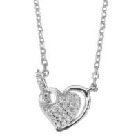 Cubic Zircon Micro Pave Sterling Silver Necklace, Mixed Material, with 2 inch extender chain, Heart, plated & micro pave cubic zirconia & for woman & hollow 1.5mm Approx 15 Inch 