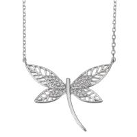 Cubic Zircon Micro Pave Sterling Silver Necklace, Mixed Material, with 1.5 inch extender chain, Dragonfly, plated & micro pave cubic zirconia & for woman & hollow 1.5mm Approx 15 Inch 