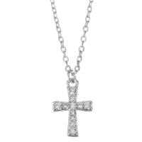 Cubic Zircon Micro Pave Sterling Silver Necklace, Mixed Material, with 2 inch extender chain, Cross, plated & micro pave cubic zirconia & for woman 1.2mm Approx 14 Inch 