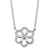 Cubic Zircon Micro Pave Sterling Silver Necklace, Mixed Material, with 2 inch extender chain, Flower, plated & micro pave cubic zirconia & for woman & hollow 1.5mm Approx 15 Inch 