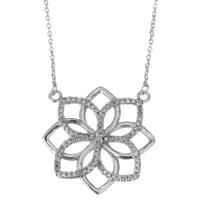 Cubic Zircon Micro Pave Sterling Silver Necklace, Mixed Material, with 2 inch extender chain, Flower, plated & micro pave cubic zirconia & for woman & hollow 1.2mm Approx 14 Inch 