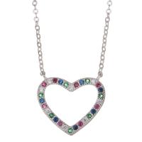 Cubic Zircon Micro Pave Sterling Silver Necklace, Mixed Material, with 1 inch extender chain, Heart, plated & micro pave cubic zirconia & for woman & hollow 1.2mm Approx 15 Inch 