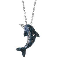 Cubic Zircon Micro Pave Sterling Silver Necklace, Mixed Material, with 2 inch extender chain, Dolphin, plated & micro pave cubic zirconia & for woman 1.2mm Approx 16 Inch 