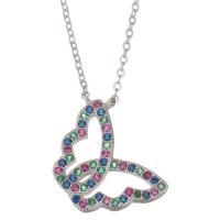 Cubic Zircon Micro Pave Sterling Silver Necklace, Mixed Material, with 1.5 inch extender chain, Butterfly, plated & micro pave cubic zirconia & for woman & hollow 1.2mm Approx 15 Inch 