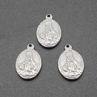 Stainless Steel Saint Pendant, Ellipse, plated, DIY, silver color, 13*20*2mm Approx 1mm 