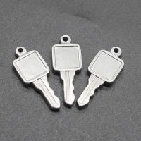 Edelstahl Stein Anhänger, Schlüssel, plattiert, DIY, Silberfarbe, 9*24*2mm, Bohrung:ca. 1mm, 300PCs/Tasche, verkauft von Tasche