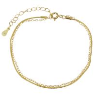 Sterling Silver Bracelets, Mixed Material, with 2 inch extender chain, gold color plated & for woman, 1mm,1.2mm Approx 6.5 Inch 