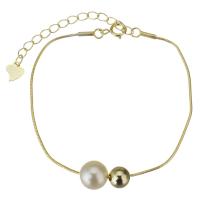 Sterling Silver Bracelets, Mixed Material, with Plastic Pearl, with 1.5 inch extender chain, gold color plated & for woman, 8mm,6mm,0.5mm Approx 5 Inch 