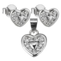 Cubic Zirconia Micro Pave Sterling Sliver Jewelry Sets, Mixed Material, Stud Earring & pendant, Heart, plated & micro pave cubic zirconia & for woman  Approx 