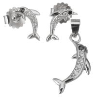 Cubic Zirconia Micro Pave Sterling Sliver Jewelry Sets, Mixed Material, Stud Earring & pendant, Dolphin, plated & micro pave cubic zirconia & for woman  Approx 
