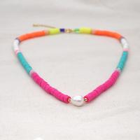 Fimo Schmuck Halskette, Polymer Ton, mit Natürliche kultivierte Süßwasserperlen, für Frau, farbenfroh, Länge:7 ZollInch, verkauft von Strang