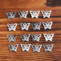 Zinc Alloy Animal Pendants, Butterfly, plated, vintage & DIY & hollow, silver color, 10*14mm 