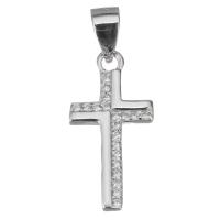 Cubic Zirconia Micro Pave Sterling Silver Pendant, Mixed Material, Cross, plated & micro pave cubic zirconia Approx 