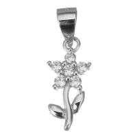 Cubic Zirconia Micro Pave Sterling Silver Pendant, Mixed Material, Flower, plated & micro pave cubic zirconia Approx 