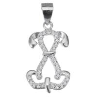 Cubic Zirconia Micro Pave Sterling Silver Pendant, Mixed Material, Dog, plated & micro pave cubic zirconia & hollow Approx 