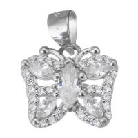 Cubic Zirconia Micro Pave Sterling Silver Pendant, Mixed Material, Butterfly, plated & micro pave cubic zirconia & hollow Approx 