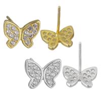 Sterling Silver Stud Earring, Mixed Material, Butterfly, plated & micro pave cubic zirconia 0.5mm 