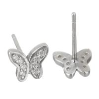 Sterling Silver Stud Earring, Mixed Material, Butterfly, plated & micro pave cubic zirconia & for woman 0.5mm 