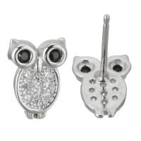 Sterling Silver Stud Earring, Mixed Material, Owl, plated & micro pave cubic zirconia & for woman 0.5mm 
