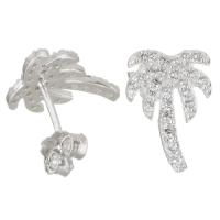 Sterling Silver Stud Earring, Mixed Material, Tree, plated & micro pave cubic zirconia & for woman 