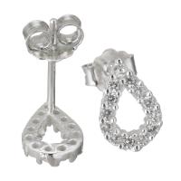 Sterling Silver Stud Earring, Mixed Material, Teardrop, plated & micro pave cubic zirconia & for woman & hollow 