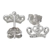 Sterling Silver Stud Earring, Mixed Material, plated & micro pave cubic zirconia & for woman & hollow 